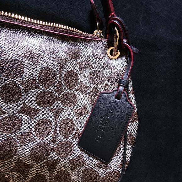 Authentic Brown Coach Charley in Signature Print Canvas Shoulder Bag Purse - Picture 2 of 10